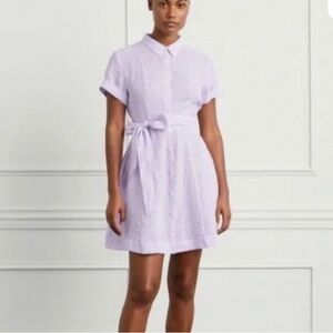 Hill House The Laura Shirt Dress Lilac Striped Linen Small New Preppy Belted